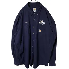 ボタンダウン カーハート 4XL 刺繍 ネイビー シャツ メンズ 古着 長袖