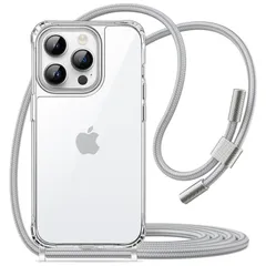 【人気商品】(シルバー) ネックコード付き スマホ保護カバー 耐衝撃 黄変防止 クリア透明 調節可能なストラップ付き ケース ショルダー インチ用 6.1 Pro 14 iPhone JEDirect