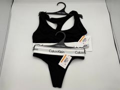 [カルバンクライン] ck ブラジャー&Tバック ショーツ セット スポーツ ジム 筋トレ 運動 無地 レディース 女性用 下着 F3785+F3786 BLACK(001) S [並行輸入品]