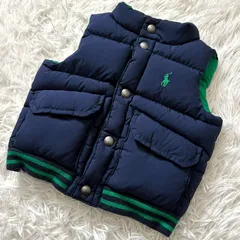 【美品】ラルフローレン　リバーシブル　ダウンベスト 12M ホースロゴ　刺繍　ネイビー　グリーン