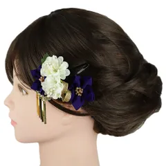 七五三 髪飾り 三歳 七歳 日本髪 花 2点セット 紫 白 ゴールド 緑 つまみ細工 ビラ 平組紐 パッチン留め ぱっちんピン ちりめ No.9-5394