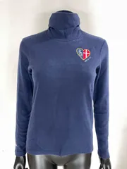 【USED】Kappa カッパ アクリル ストレッチ ハイネック 長袖 シャツ フリース ロゴ刺繍 ネイビー 紺 レディース M ゴルフウェア