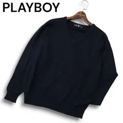 PLAYBOY プレイボーイ 秋冬★ カシミヤ100%★ Vネック ニット セーター Sz.L メンズ 紺 ネイビー