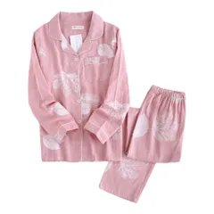 ☆ ピンク ☆ Mサイズ ☆ ガーゼパジャマ パジャマ ガーゼ レディース 長袖 ナイトウェア ルームウェア 部屋着 綿100% ダブルガーゼ コットン 入院 長ズボン ゆったり 前開き かわいい おしゃれ 春 夏 秋 寝巻き 寝間着 ねまき 寝衣