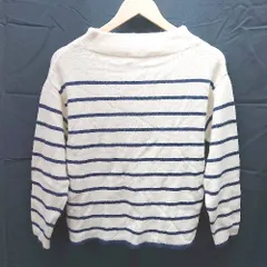 ◇ any SiS エニィスィス ハイネック　ケーブル　ボーダー柄　起毛 長袖 ニット サイズ2 クリーム系 レディース E  【1304050044786】