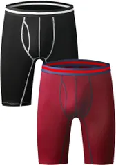 Y's factory ロングボクサー パンツ メンズ 2枚セット 前開き 5分丈 フィット 快適 インナー 下着 肌着 着心地 肌触り 通気性 吸汗速乾 ストレッチ 6Lサイズ( ブラック/レッド,  6L)