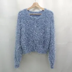 ◇ ⊇ RODEO CROWNS ロデオクラウンズ ラメ 長袖 ラメシャギーニットカーディガン サイズF ライトブルー系 レディース E  【1507160019143】