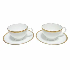 ティファニー TIFFANY & CO. ゴールドバンド GOLD BAND ティーカップ＆ソーサー 2客セット ペア 食器 白 ホワイト ゴールドカラー