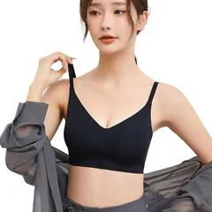 FEISEDY ナイトブラ 超柔らかいゼリー生地 ノンワイヤーブラジャー 快適 通気性 無縫製 締め付け感ゼロ 垂れ防止 女性用下着 昼夜兼用 レディース A8113( ブラック,  L)