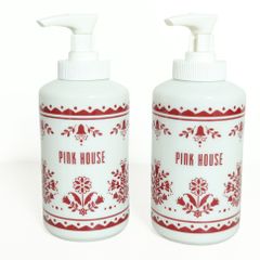 【美品】ピンクハウス★フラワープリント陶器のディスペンサー　ポンプボトル 2個セット オフホワイト系 ＊ｋ3900