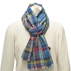 ETRO エトロ / ストール マフラー 春秋 レディース 男女兼用 カシミヤ ウール シルク マドラスチェック ブルー 407089のサムネイル