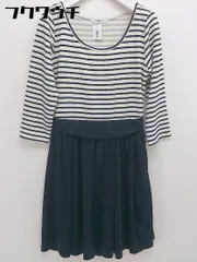 ◇ NATURAL BEAUTY BASIC ボーダー 七分袖 ミニ ワンピース サイズL アイボリー ネイビー系 レディース  【1112100001517】