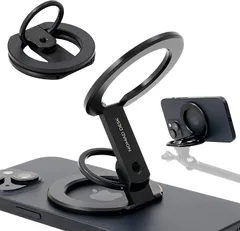 NOMAD DESK MagSafe対応 多機能 スマホリング スタンド 両面マグネット 三脚接続 2つの関節 軽量薄型 独立したバンカーリング(ブラック)