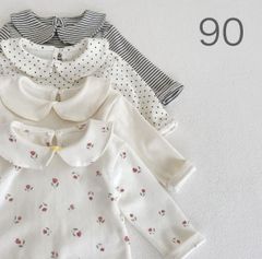 【秋物】10%割引対象　セール　韓国子供服　ロンパース　カバーオール　丸襟　ドッド　水玉　トップス　Tシャツ　ロンT  ブラウス　トレーナー　キッズ　ベビー　女の子　ユニセックス　柔らかい 　保育園