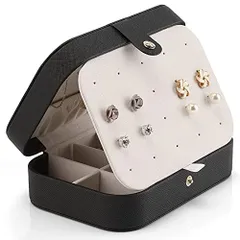 黒--鏡なし Vlando アクセサリーケース 携帯用 女性用トラベルジュエリーボックス 指輪、イヤリング、ネックレス用の2段ジュエリー収納ボックス 黒