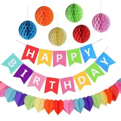 【新品】 AmeiTech 誕生日 飾り付け セット 特大6つのペーパーフラワー ハニカムボール シンプル飾り HAPPY BIRTHDAYガーランド 男の子 女の子 誕生日デコレーション お祝いに テープ付き 1