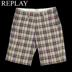 REPLAY リプレイ 秋冬 チェック柄★インド綿  ハーフ ショート パンツ Sz.29　メンズ