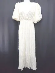 ◇ ⊂ mily bilet シアー ジャガード 花柄 クリンクル 半袖 膝下丈 ワンピース サイズS アイボリー系 レディース E  【1505290022835】