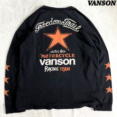 VANSON ロングスリーブTシャツ 長袖カットソー ロンT 刺繍 袖プリント ロゴ ONE STAR ワンスター Lサイズ ブラック 黒 バンソン