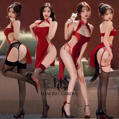 【HANGING GARDEN】セクシー チャイナドレス コスプレ ランジェリー 衣装 コスチューム レディース 大人 エロ下着 ワンピース ルームウェア ナイトウェア レッド 赤 ハンギングガーデン