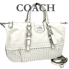COACH ショルダーバッグ 本革 2Way 編み込み ホワイト 1639T
