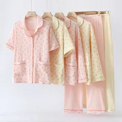 3 新作花柄 半袖ダブルガーゼレディースパジャマ 綿100%コットン寝間着部屋着 ルームウェア