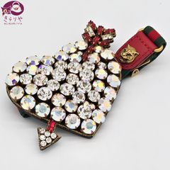 GUCCI グッチ 493011 ピアスドハート ブレスレット ビジュー/クリスタル シェリー/ウェブグログラン キャットヘッド グリーン/レッドカラー レザー アンティークゴールドトーンメタル イタリア製