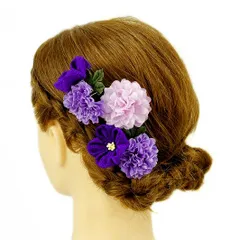 髪飾り 成人式 つまみ細工 振袖 前撮り 袴 浴衣 夏祭り 花火大会 豪華3点セット 紫 薄紫 ピンク ちりめん ヘアアクセ 新作 か No.9-3619