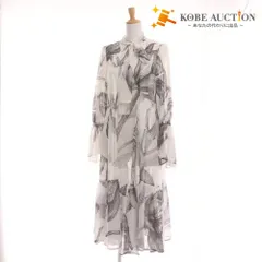 ■ SNIDEL スナイデル ロングワンピース 長袖 トップス マキシ丈 ボウタイ 襟 花柄 レディース 0 ホワイト ブラック