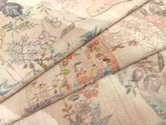 平和屋着物●小千谷紬　人物草花文　正絹　逸品　AAAZ7662ph