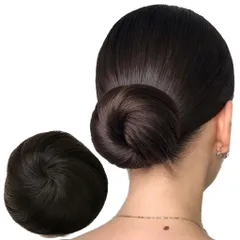 Luce brillare お団子ウィッグ お団子 ウィッグ 人毛 メガ盛り 和装 付け毛 ゴム式 ポイントウィッグ ストレート 日常 着物 浴衣 [3点セット] レディース 女性 社交ダンス 耐熱 Uピン付 説明書付 お [ナチュラルブラック] [maxi]