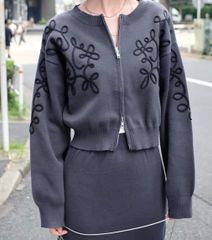 新色追加【セットアップ可】コード刺繍ニットジップカーディガン