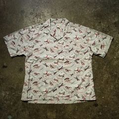 J.CREW 90s 総柄 オープンカラーシャツ M ジェイクルー 開襟シャツ 巨人タグ 飛行機 NY カリフォルニア vintege アメカジ 古着