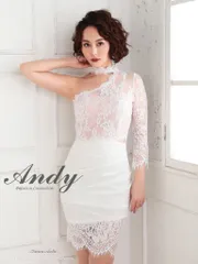 ホワイトベージュ [AN-OK2720-B-230421] 【Andy/アンディ】ストレッチ/ フラワーレース/ 長袖/ 袖あり/ ウエストカット/ ワンショルダー/ チョーカー/ タイト/ ウエストドレープ/ ミニドレス/ ワンピース/ キャバドレス