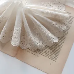 【0.5y/45cm】コットン刺繍レース（キナリ）R23-3〈生地・布・レース・幅広レース・刺しゅう〉