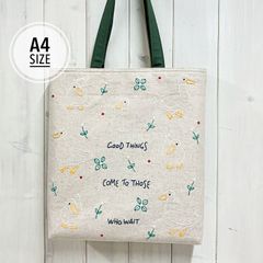 A4対応トートバッグ【コールダック】刺し子・綿麻・帆布