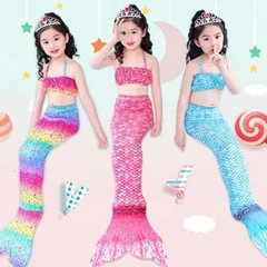 3点セット 尻尾 ビキニ セット リトルマーメイド 人魚 水着 女の子 キッズ クリスマス コスプレ 子供 コスチューム 人魚 マーメイド 衣装 プリンセス 人魚姫 ドレス 100 110 120 130 140 150xiaokb283