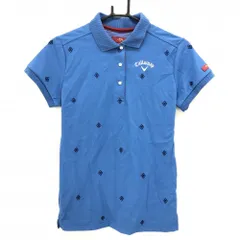 【美品】キャロウェイ 半袖ポロシャツ レッドレーベル ブルー×ネイビー 刺しゅう柄 襟異素材 レディース L ゴルフウェア Callaway