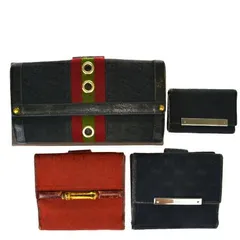 送料無料 【中古】 4点セット グッチ GUCCI 三つ折り 財布 長財布 キーケース GG柄 バンブー シェリー ブラック レッド キャンバス レザー 06EW209