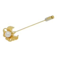 TASAKI PEARL タサキ・田崎真珠 フラワーモチーフ 1P・アコヤ真珠/Japan Pearl パール ブローチ・ピンタック/K18YG/750-4.3g【♀】【S】【レディース】★■557228【中古】