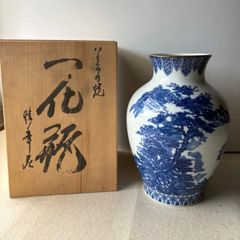 花瓶　西峰作　染錦山水花瓶　伝統花器　花入　生花【未使用】