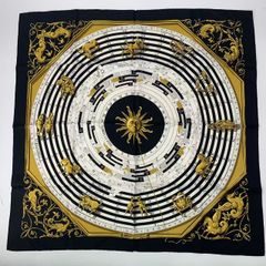 極美品 HERMES エルメス カレ90 DIES ET HORE 占星術 スカーフ シルク ブラック x ゴールド