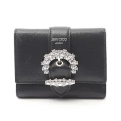 ジミーチュウ JIMMY CHOO 三つ折り財布 CHERI クリスタル ブラック レザー CheriWallet 二つ折り財布 レディース Used Aのサムネイル