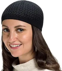 Capprecier イスラムワッチ イスラム帽子 ワッチキャップ メンズ レディース ニット帽 フリーサイズ 無地 おしゃれ 通気性 保温性 軽量 オールシーズン(ブラック,  60.0 cm)