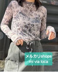mi via loca　ミヴィアロカ　チュール　柄　スキントップス 　シアーカットソー 　シー スルー　 ハイネック　 長袖 　トップス　 レディース　 カジ ュアル