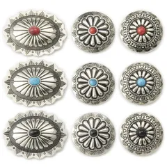 【数量限定】メタルボタン 足つき 30mm 楕円 レザークラフト ターコイズ アクセサリー 9個セット ボタン 手芸 コンチョ