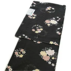 着物 洗える仕立て上がり高級小紋（単衣 黒地 花柄 Mサイズ）