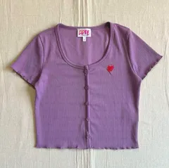 希少　完売品　APEE　BAPE　a bathing ape　RIBBED BUTTON-UP TOP　リブ生地　短丈カーディガン　ハートロゴ刺繍　パープル　M