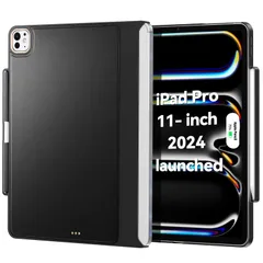 【新着商品】磁気吸着 マグネット付き Pencilホルダー付き 薄型軽量 Apple Folioに対応 Keyboard 革(キーボードなし/Magic Keyboard/Smart Magic マジックキーボードに対応 2024専用 Keyboard含ない)