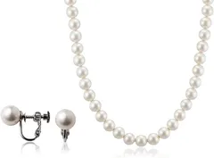 aniva・organic(アニバ・オーガニック) ナチュラルな質感 匠の技 人工真珠の高級品 パールネックレス 冠婚葬祭 国産 日本製 2点( ［01-01］ ［ホワイト］ ［イヤリングセット］ ［クラスプ留め］,  ［02］ 全長42cm)